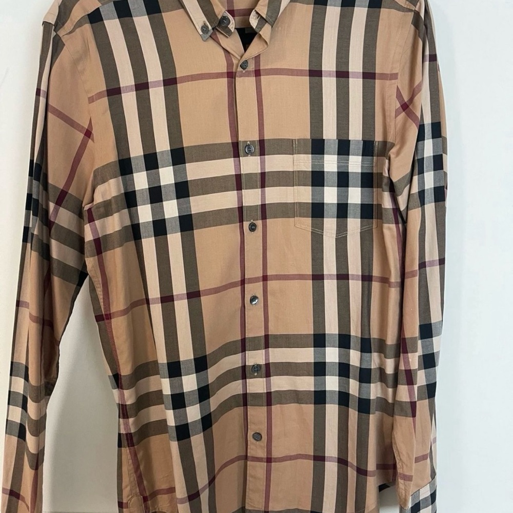 Burberry Beige and Black Plaid Button Down Shirt